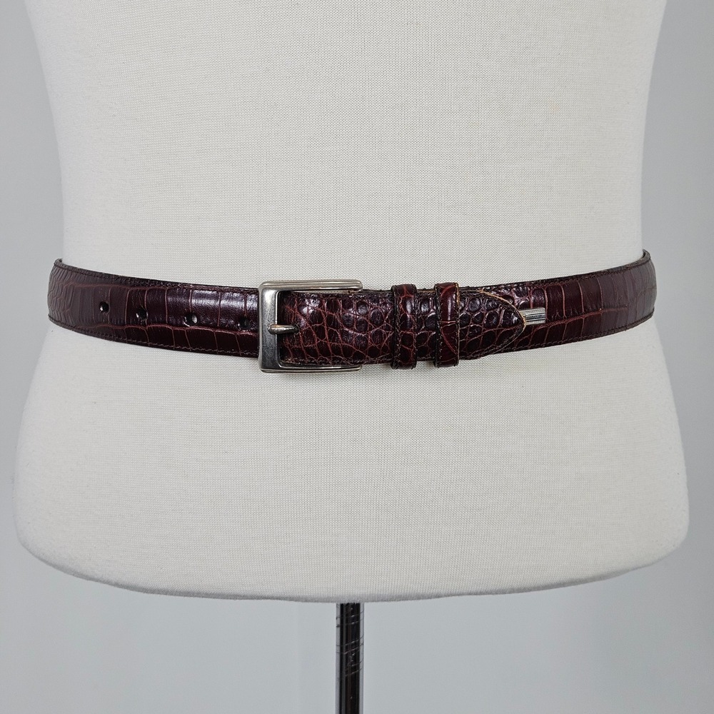 Vintage Polo Ralph Lauren Belt Mens 34 Brown Croc Embossed Leather USA Made
